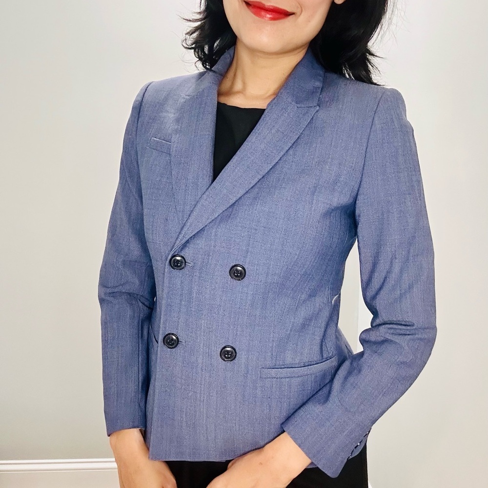 Banana Republic 0P Blue Double-Breasted Blazer
